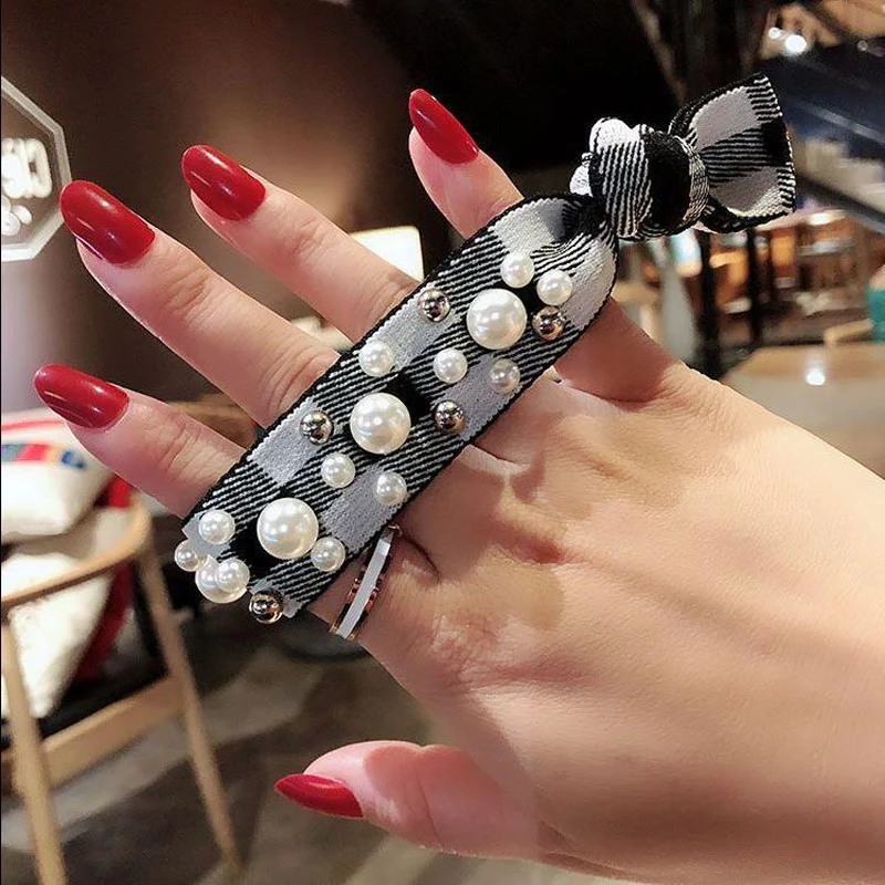 INS резинка для волос с жемчугом Радуга Vsco девушки отпуска stlye дизайнерские