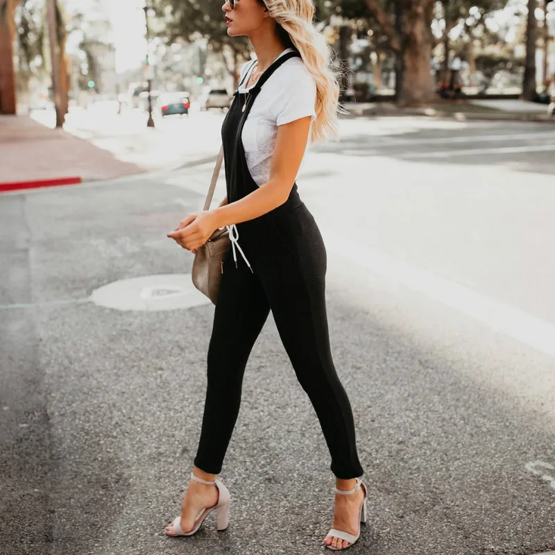 Женские комбинезоны черные ромперы с бретелями-спагетти длинные женские женская