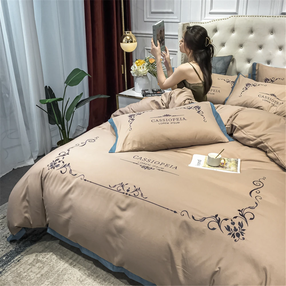 Роскошный классический светло коричневый комплект постельного белья Suaker супер