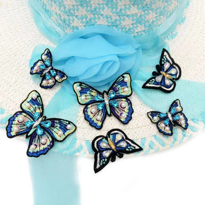 1 шт. нашивка с бусинами и бабочкой аппликация Синие Бабочки нашивки для одежды