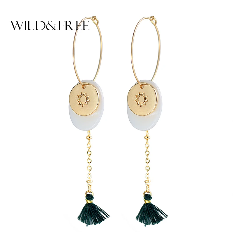 Wild &amp Free Boho ювелирные изделия Длинные серьги в виде колец небольшой кисточкой для
