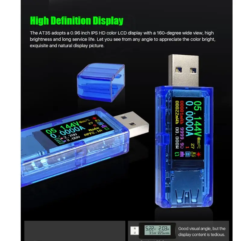 AT35 USB 3,0 ЖК-мультиметр Вольтметр Амперметр измеритель тока тестер для УМБ M89B