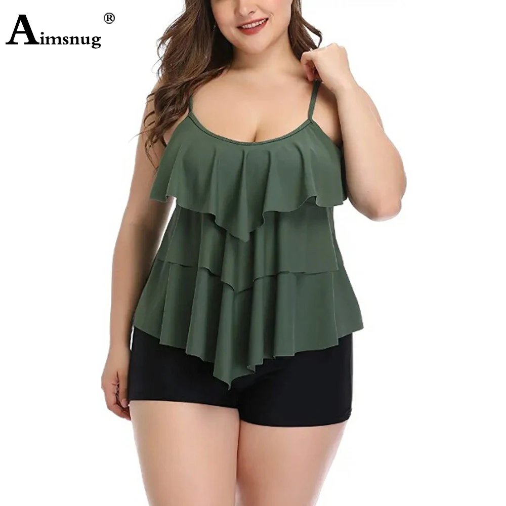 

Large Size 5xl Women Tankini Swimsuit Fashion Ruffled Two Pieces Outfits 2021 mujer Summer bikinis Swimwear Sexy Femme Clothing