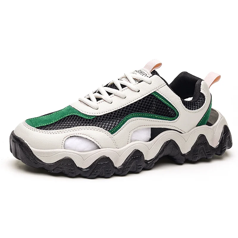 2021 Autumn Men's Shoes Casuals Lace-Up Mixed Colors Cross-tied Shallow Cover Toe Height Increasing Air Mesh All-match Non-slip