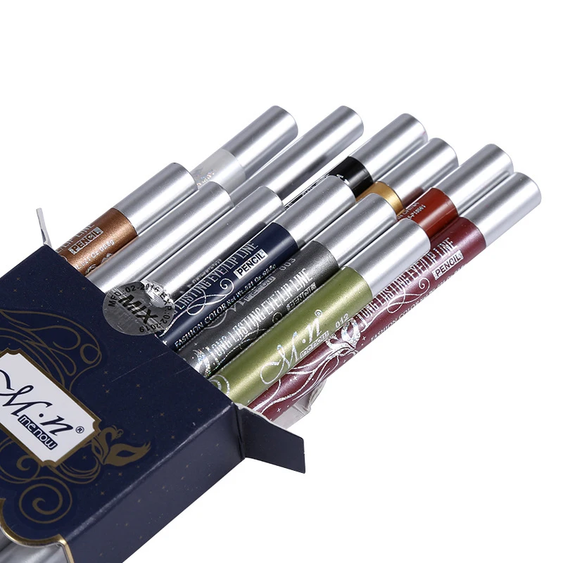 MENOW Brand Black White Eyeliner Pencil Pen Makeup 12pcs/Lot Easy To Wear Eyes Tattoo Pigment Waterproof Glitter EyeLiner Beauty |
