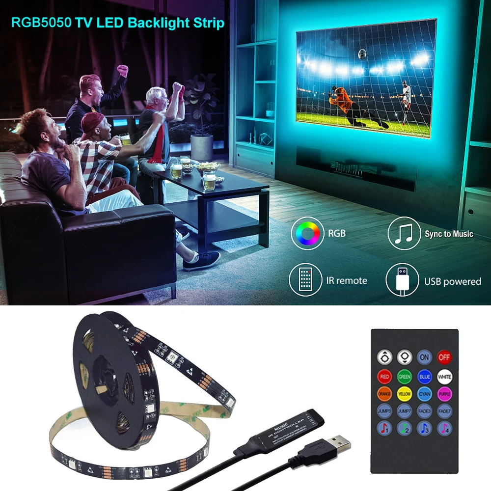 TV Backlight Music Sync USB Powered RGB5050 LED Strip Light for 15 - 80 Inch TV, Mirror, PC images - 3
