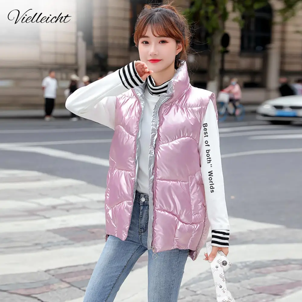 

Vielleicht Autumn Winter Women Vest Casual Short Waistcoat Zipper Pocket Thicken Warm Sleeveless Sintepon Parkas Vest For Female