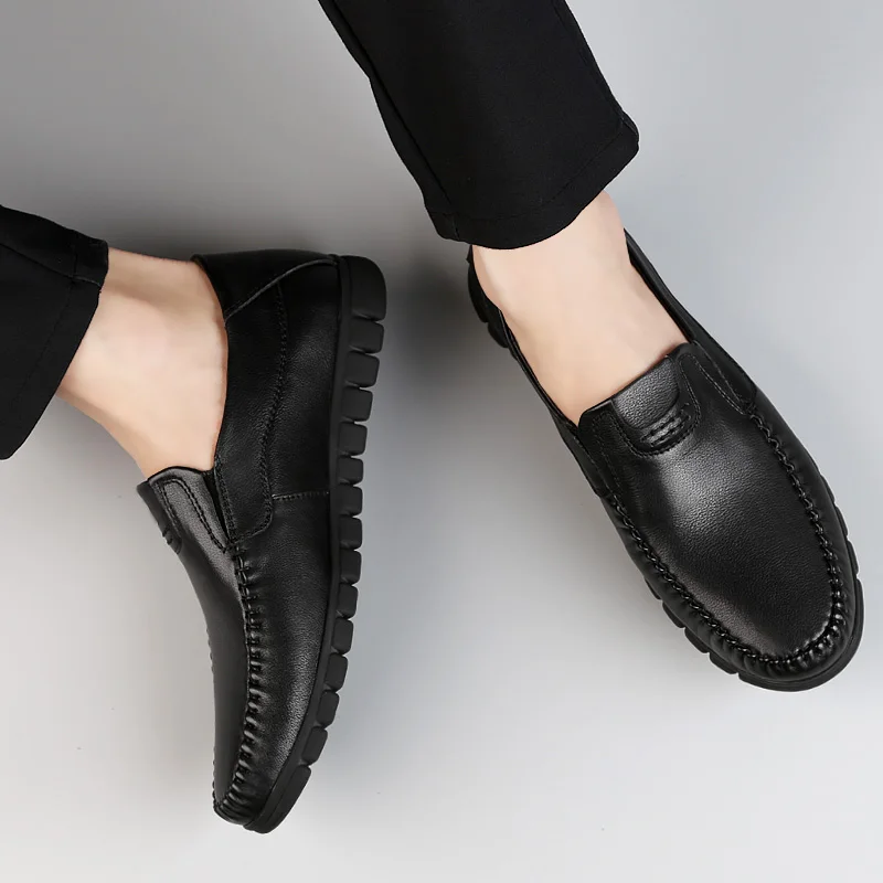 Лоферы мужские из натуральной кожи повседневная офисная обувь без застежки