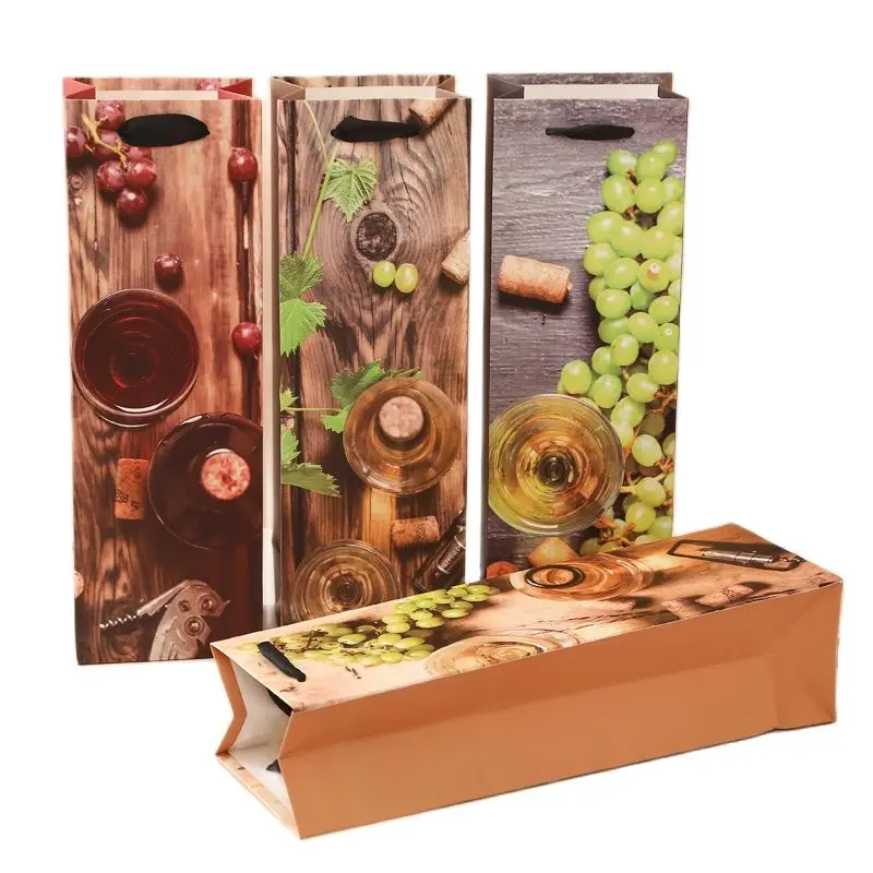 12 шт. в упаковке Бумага вина сумка с ручкой ленты Рождественские Новый Год