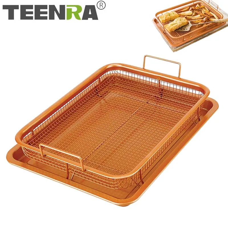 

TEENRA Copper Baking Tray Oil Frying Baking Pan Non-stick Chips Basket Baking Dish Grill Mesh Kitchen Tools Bakeware Cake Pan