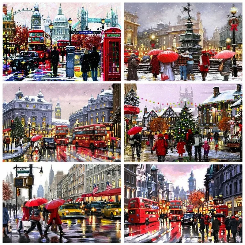 

5D DIY Diamond Embroidery Street Cross Stitch Diamond Painting Kits Full Round With AB Drill City Landscape Rhinestones Art Gift