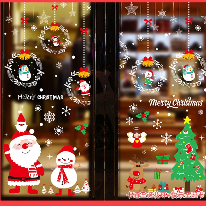 

[shijuekongjian] Christmas Window Stickers DIY Santa Claus Snowman Wall Decals for Living Room Glass Home Festival Decoration