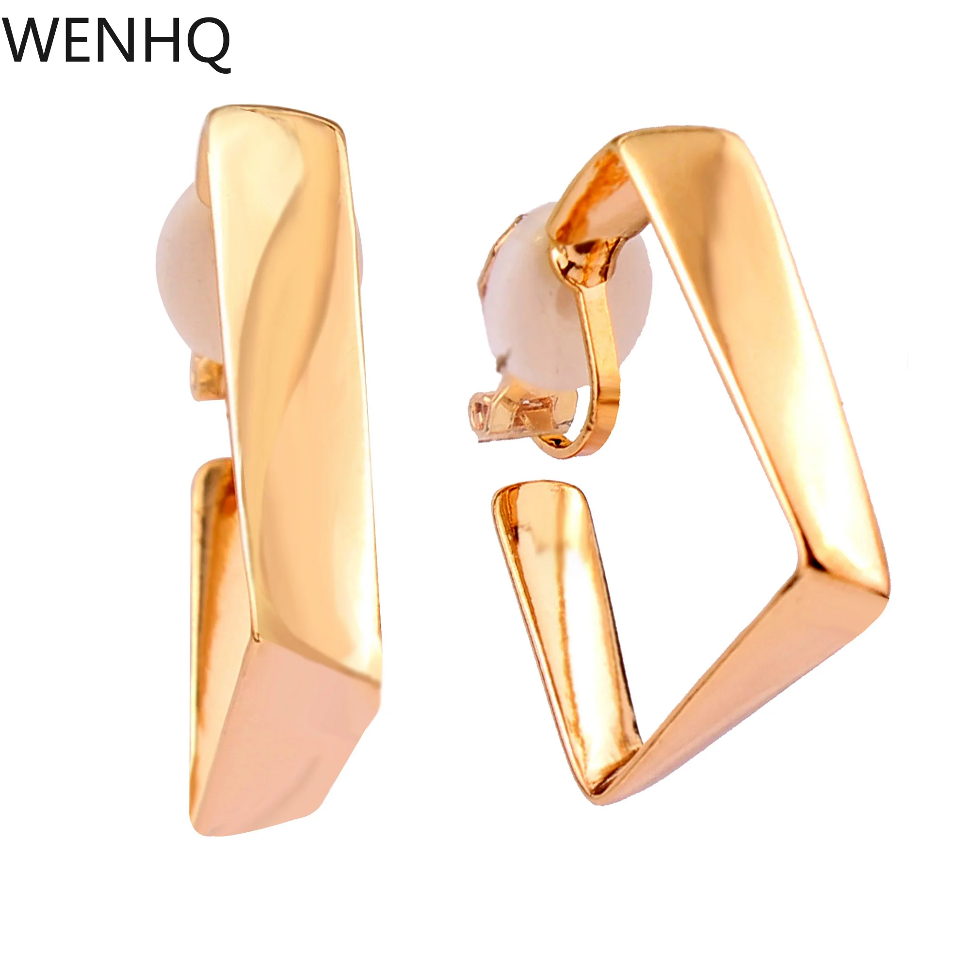 

Серьги-клипсы WENHQ в европейском и американском стиле, модные геометрические металлические серьги золотого цвета, квадратной формы, Эффектн...