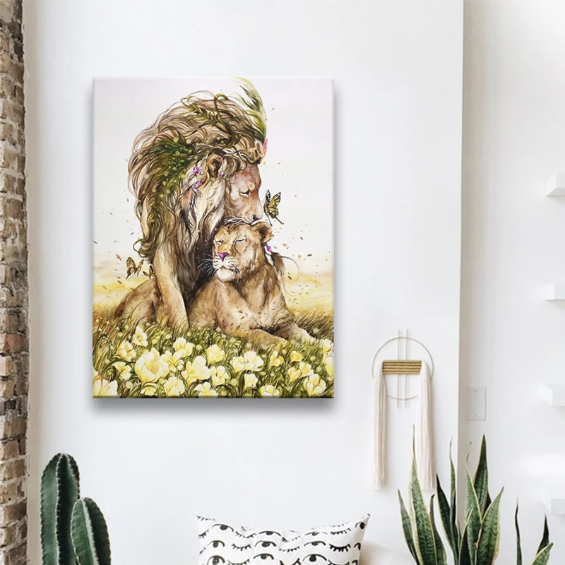 

Wall Art Canvas Painting Posters Loving Lion Tableau Mural Poster Decorative Animal Print Canvas Prints Home Decor Painting