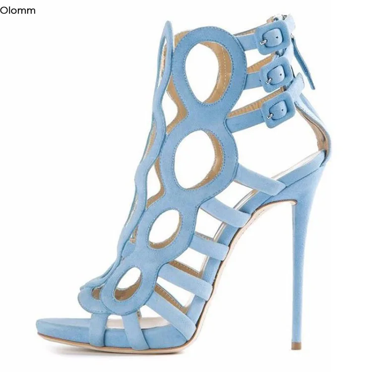 

Женские босоножки ручной работы Olomm, привлекательные босоножки на тонком высоком каблуке, Босоножки с открытым носком, великолепные синие и...