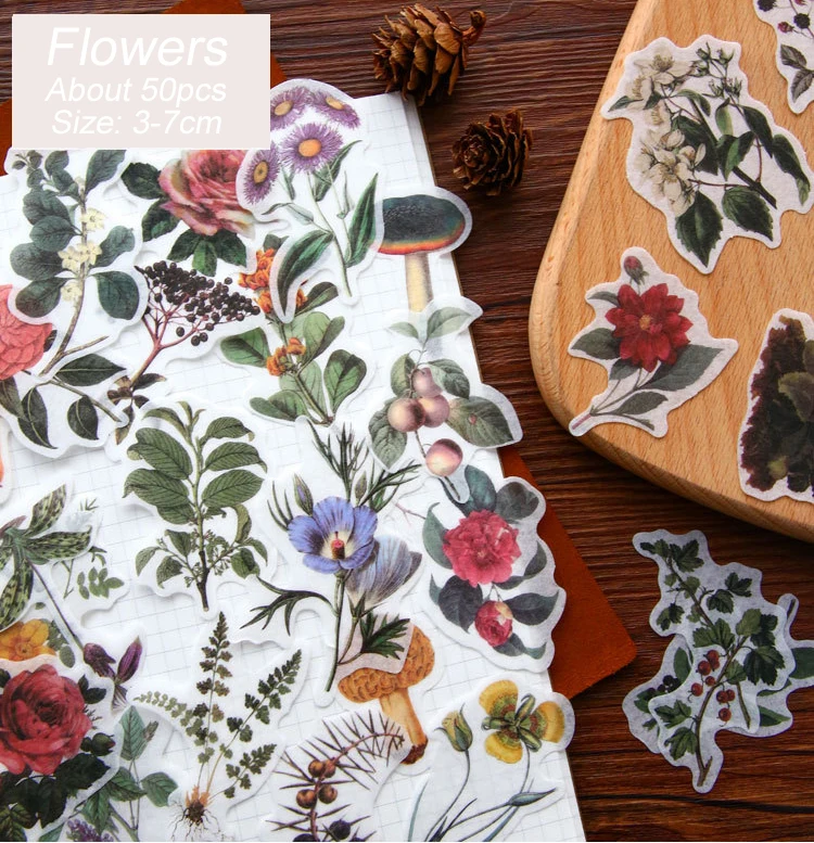 Flowers Васи бумажный Набор сделай сам альбом для стикеров милый календарь акварельный цветок и наклейки "растения" канцелярские клей красочные наклейки - Цвет: Flowers
