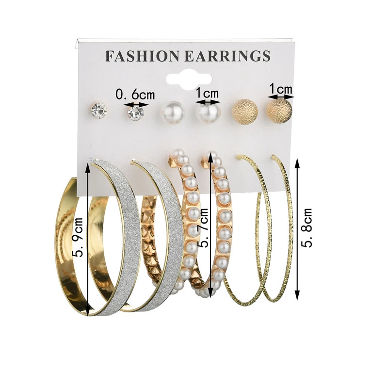 

New Set 6 Pairs Plate Frosted Earring Set Exaggerated Pearl Earrings for Women Fashion Jewelry Gift