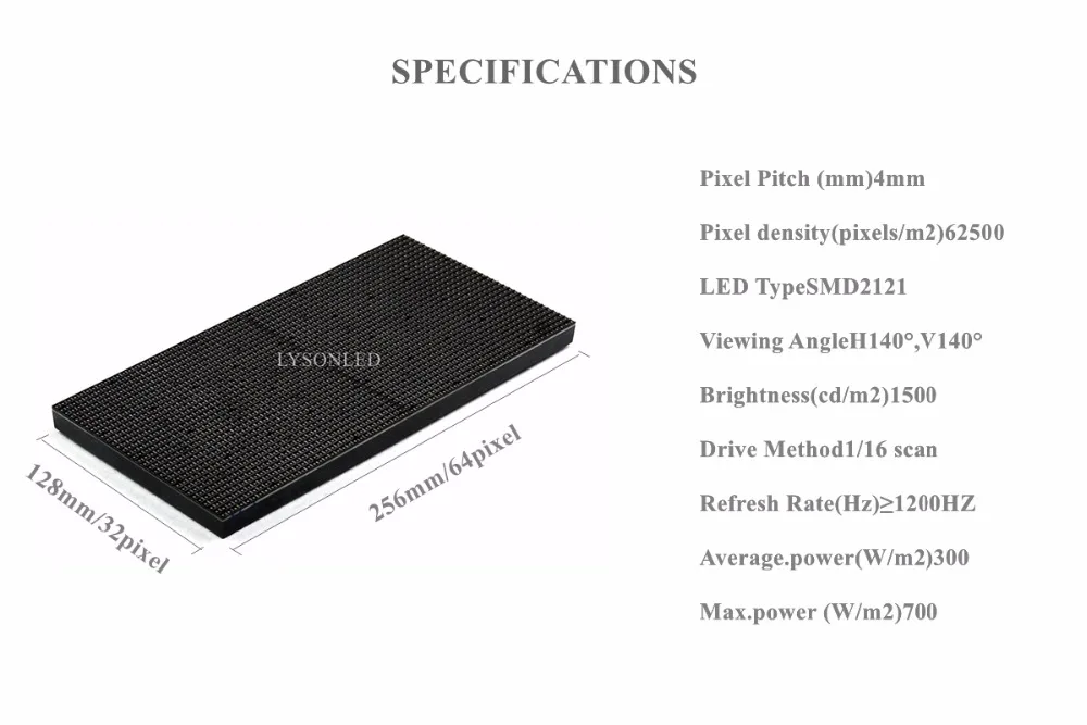 LYSONLED 40 шт./лот P4 внутренний SMD полноцветный светодиодный дисплей модуль 256x128 мм 1/16