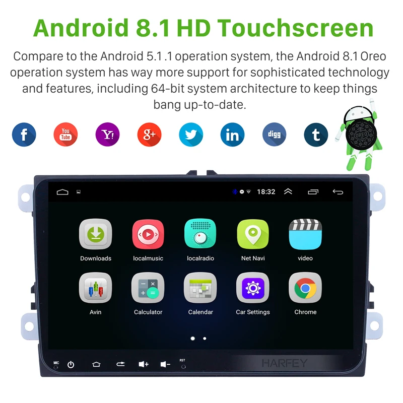 Автомобильный мультимедийный плеер Harfey 2din на Android 8 1 с 9 &quotэкраном GPS Wi Fi для Volkswagen
