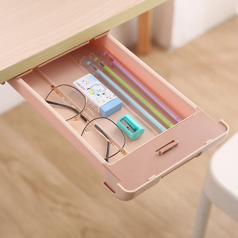

Storage Drawer Punch-free Self Stick Pencil Tray Desk Table Organizer Box Under Desk Stand Brush Finishing Box