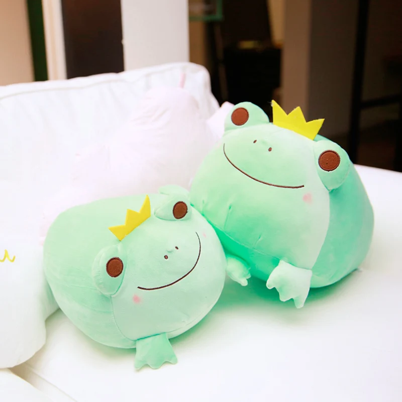 

35/42cm Cute Crown Frog Plush Pillow Stuffed Soft Down Cotton Toys Kawaii Smile Frog Dolls for Children Boys Birthday Xmas Gift