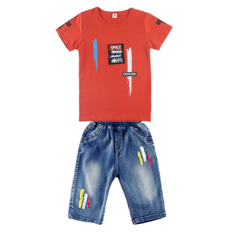 Летние комплекты одежды для мальчиков 2020 хлопок рубашка и штаны 2 шт.