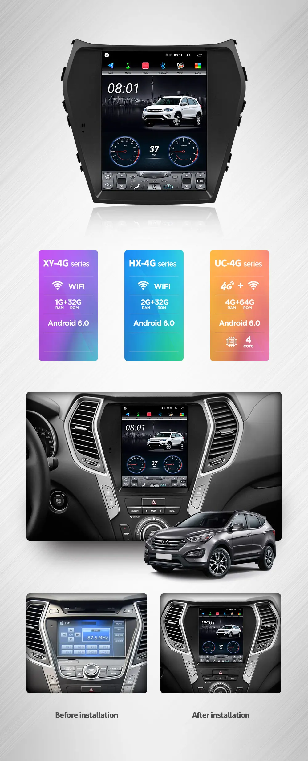 64 г ПЗУ вертикальный экран android gps Мультимедиа Видео Радио плеер в тире для hyundai IX45 сатана fe автомобильный навигатор стерео