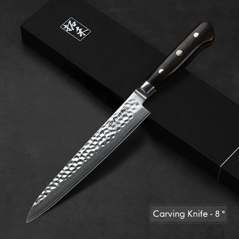 TURWHO Pro 4Pcs Kitchen Knife Set 67 Layer Damascus Steel Knives Japanese Nakiri Santoku Slicing Utility Sets Ebony handle |
