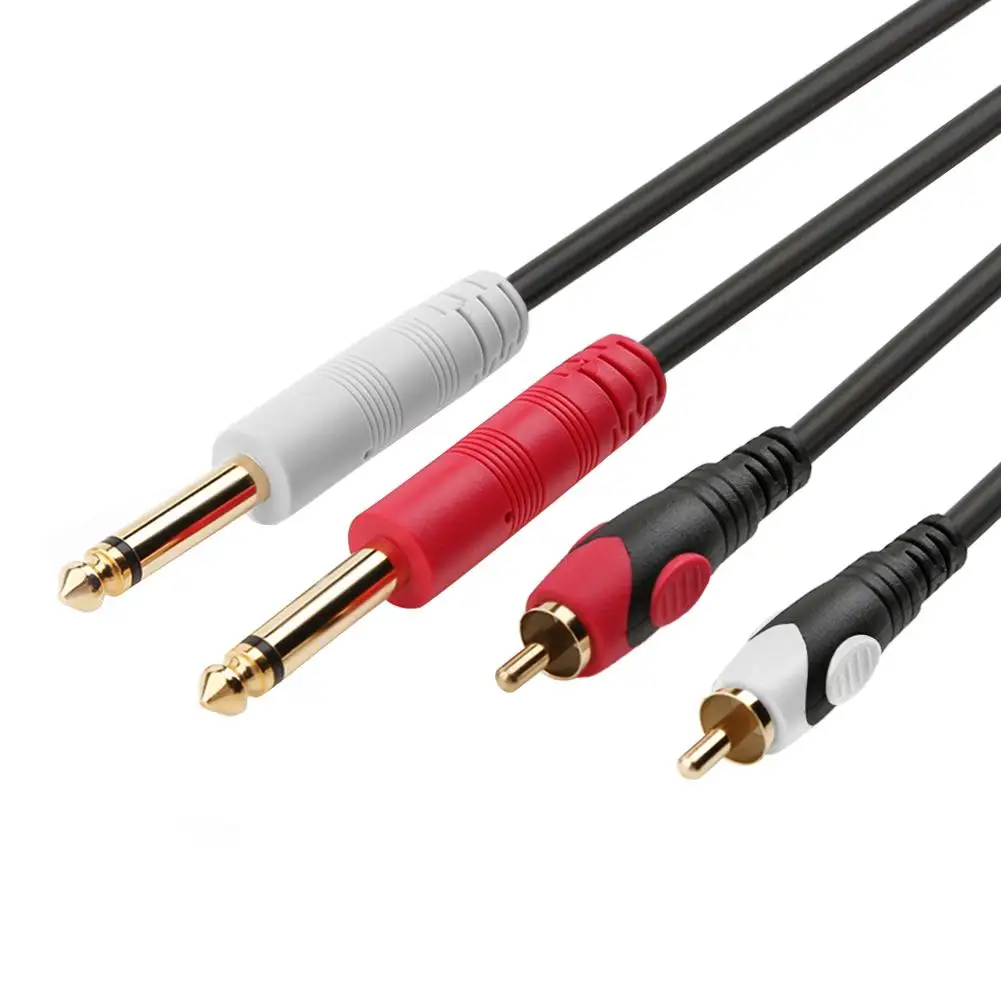 Аудиокабель с 2RCA на 2 штекерами 6 35 мм позолоченный кабель Aux для гитарного