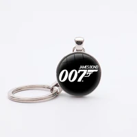new 25 style movie james bond 007 keychain for mens brand classic black white 007 pattern glass dome key holder