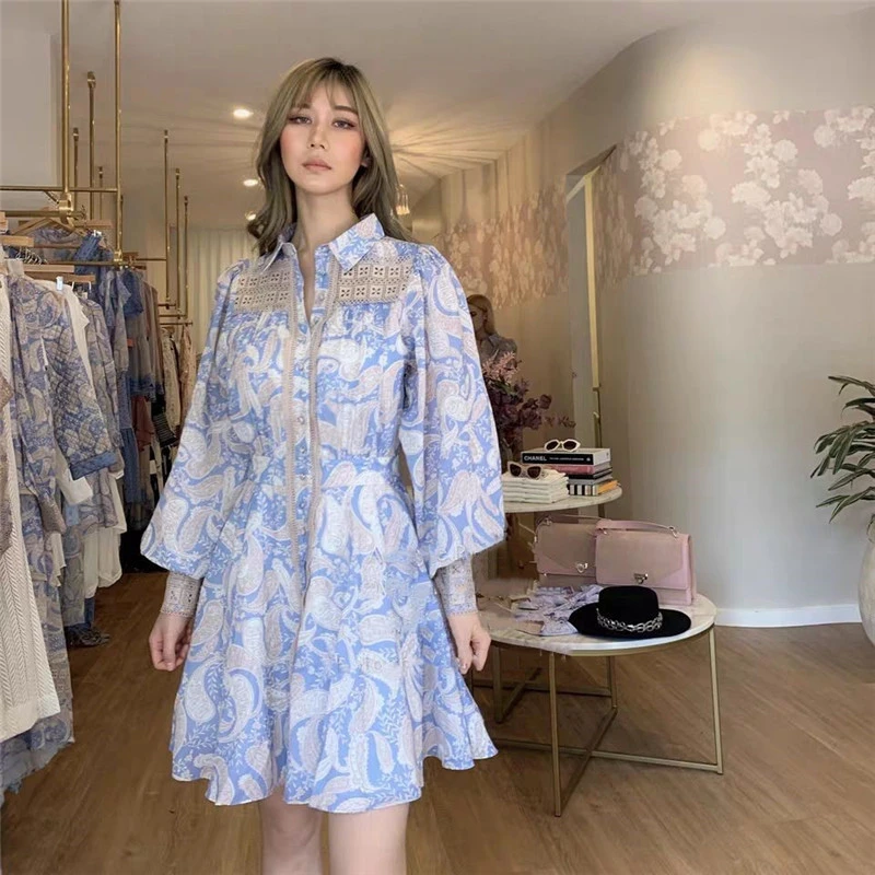 Новинка весны 2020 стильный светильник синее платье Woemn с отворотом и длинным