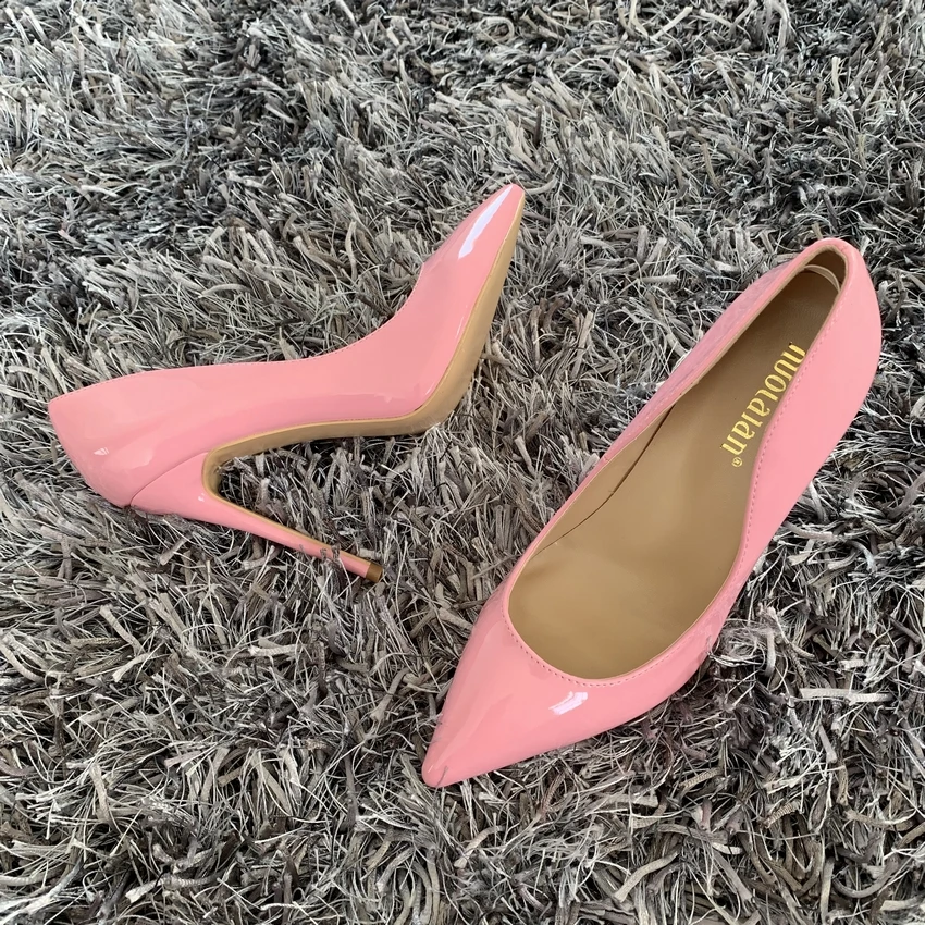 Женские туфли лодочки из лакированной кожи с острым носком на высоком каблуке 12