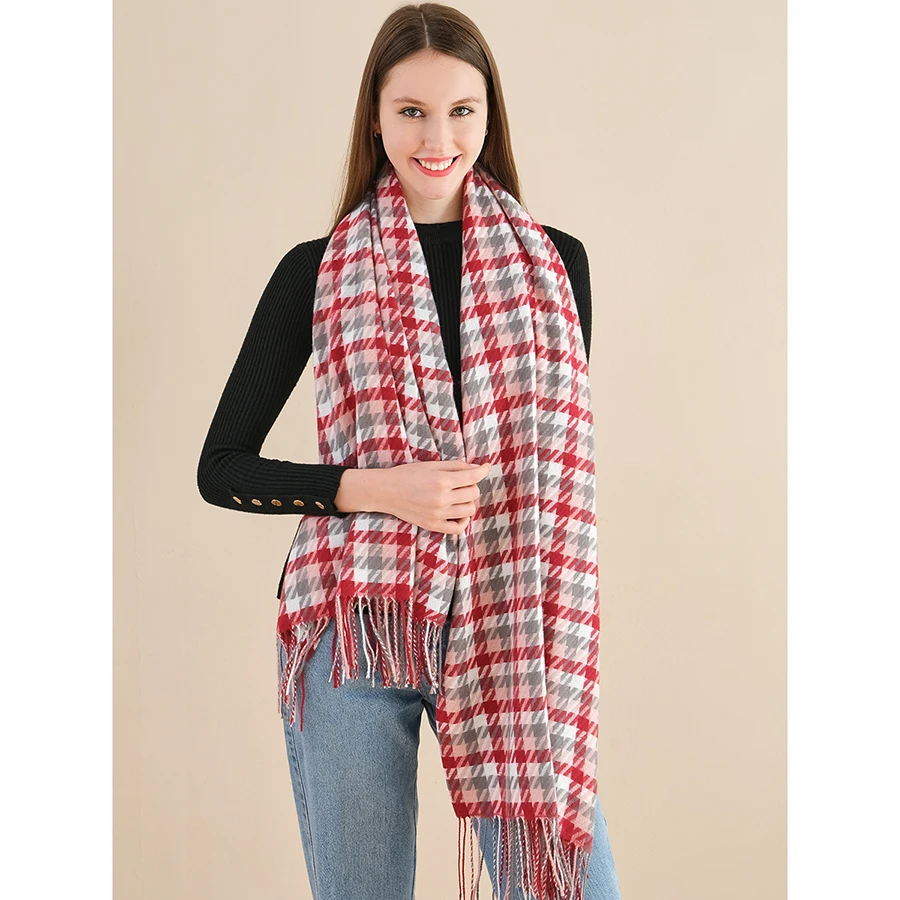 Женский шарф с рисунком гусиная лапка зимний мягкий большой длинный кашемировый