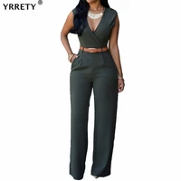 yrrety women jumpsuits and rompers solid bodycon long skinny v neck sleeveless belt workout overalls sportswear fashion basic