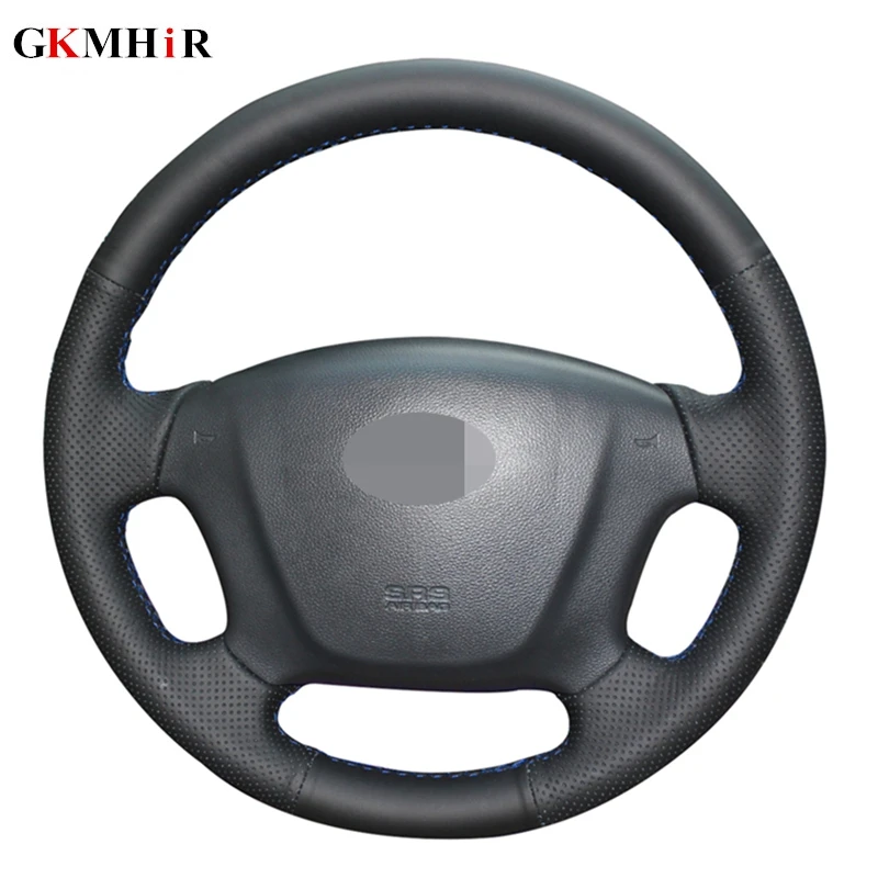 

Hand stitched Black Genuine Leather DIY Car Steering Wheel Cover Wrap for Kia Carens 2007-2011 Rondo Hyundai Entourage