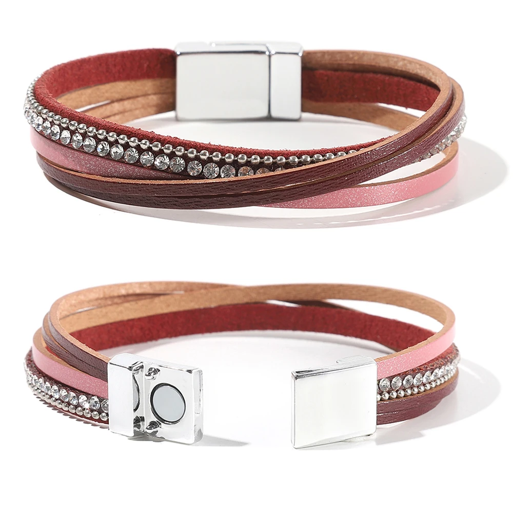 WYBU 4 вида стилей Кожаный браслет Многослойные блестящие широкие браслеты манжеты