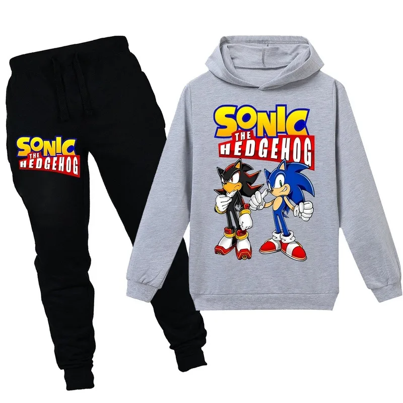 Cartoon the Hedgehog Boy Girl Hooded Long Sleeve Sweater Trousers Sports Leisure Home Children Fashion 6-15 Years Old Sets |