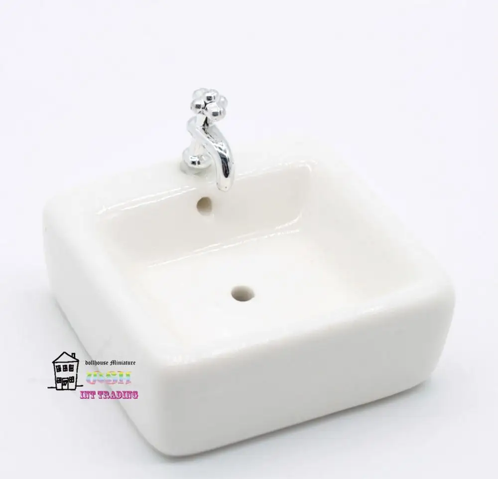 Wash Basin 1:12 Кукольный домик миниатюрная мебель для кукол 3,9" квадратный белый умывальник Набор для украшения ванной комнаты - Цвет: Wash Basin
