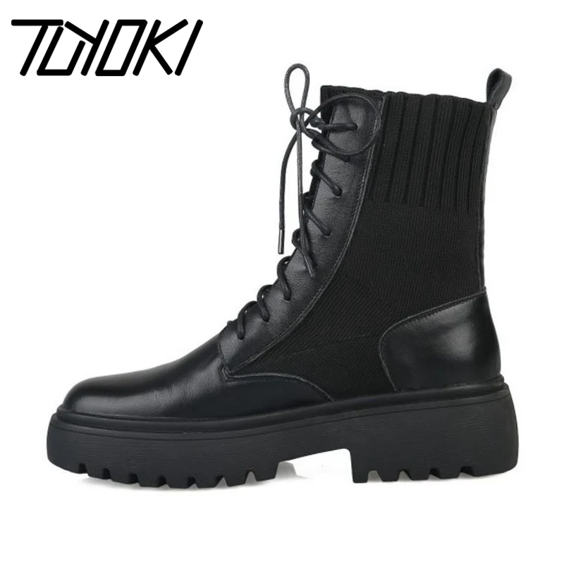 

Tuyoki; Женские полусапожки из натуральной кожи; Сапоги в повседневном стиле, на плоской подошве, сапоги для верховой езды, обувь на платформе у...