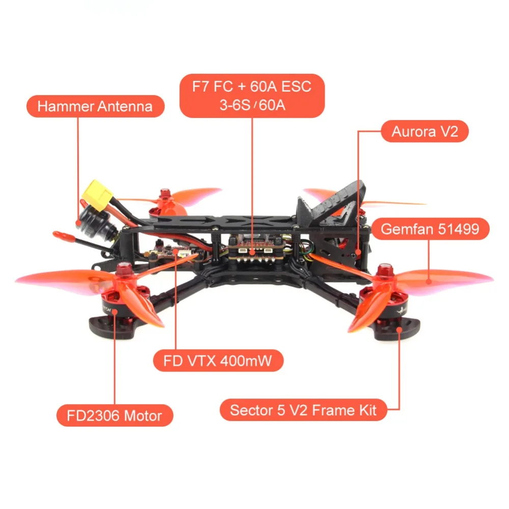 HGLRC 5 Дюймов Фристайл PNP FPV гоночный Дрон F7 Контроллер полета 60A Blheli 32 4в1 ESC 2306 2450 кв бесщеточный двигатель