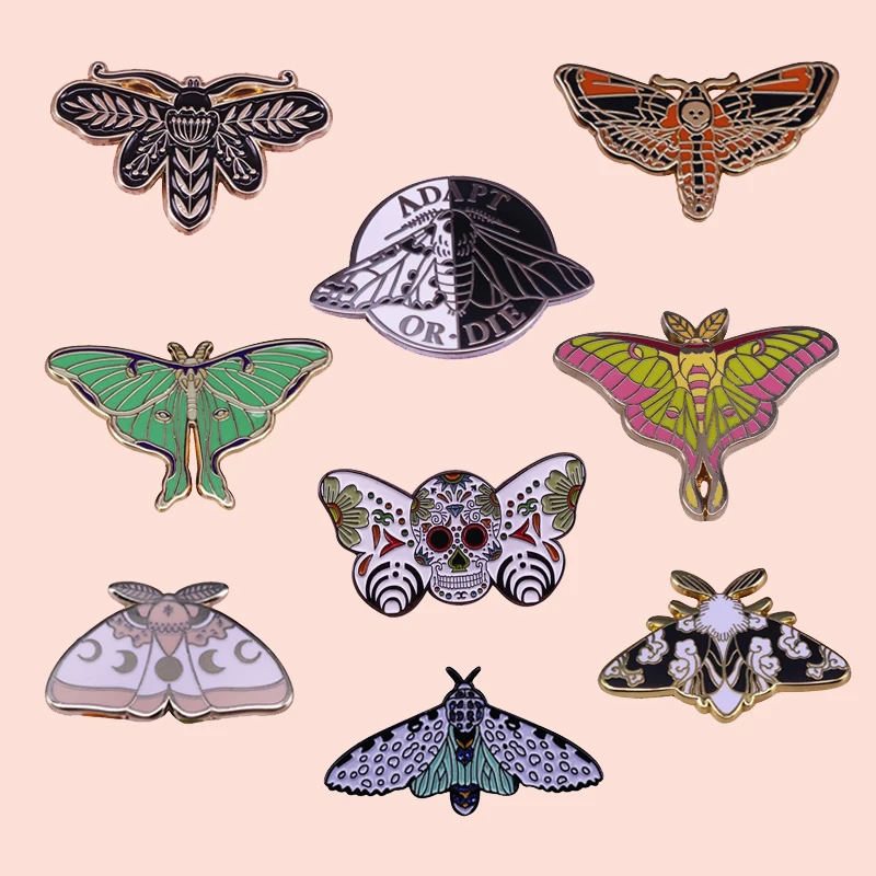 Металлические эмалированные булавки и броши ZF2008 в виде насекомого бабочки моли