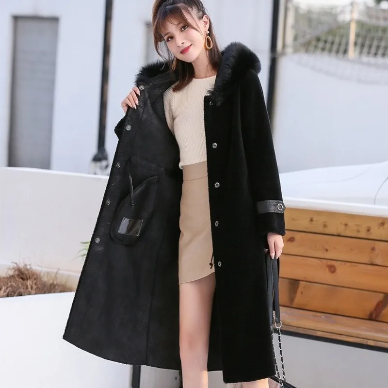 Корейская шерсть воротник лисы пальто зимние женские средней длины тонкие