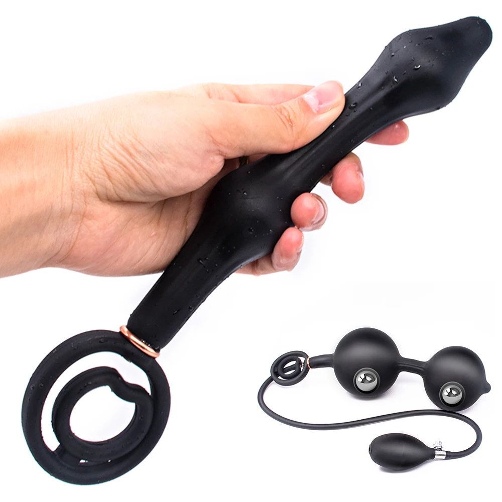 Надувной большой длинный Анальная пробка встроенный стальной шарик массажер