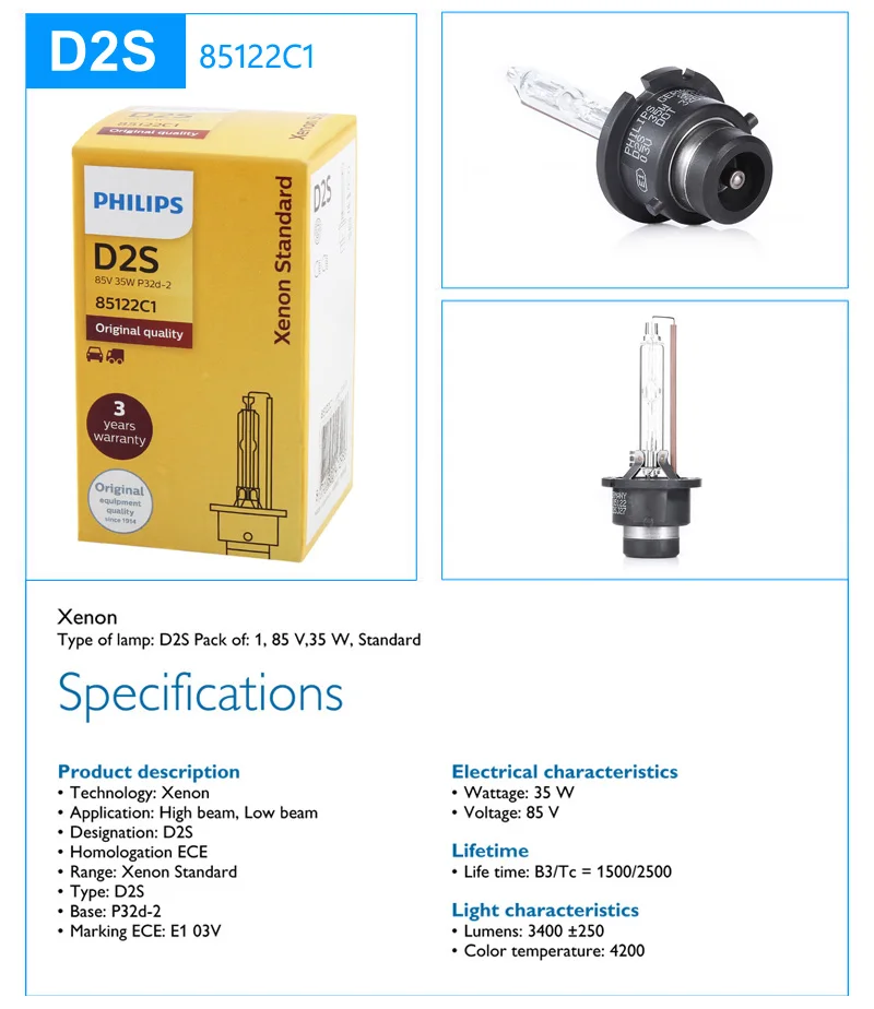 Сменные ксеноновые лампы Philips HID D2S 1 шт. 35 Вт 4200 к|Лампы для автомобильных фар