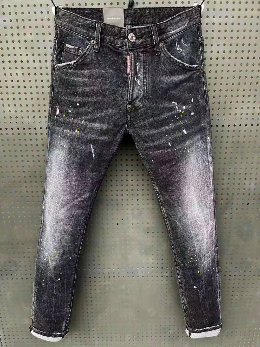 

2021 Spring/Summer New DSQUARED2 Men's/Women's Jeans Wash Simple And Comfortable Black Splash Ink Micro-Elastic Pants 063