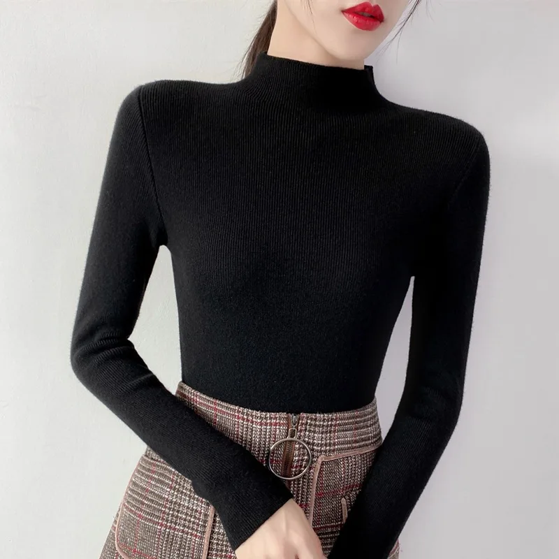 

New style outer sweater, half high collar, slim fit, women's autumn and winter with foreign style pullover female 2021