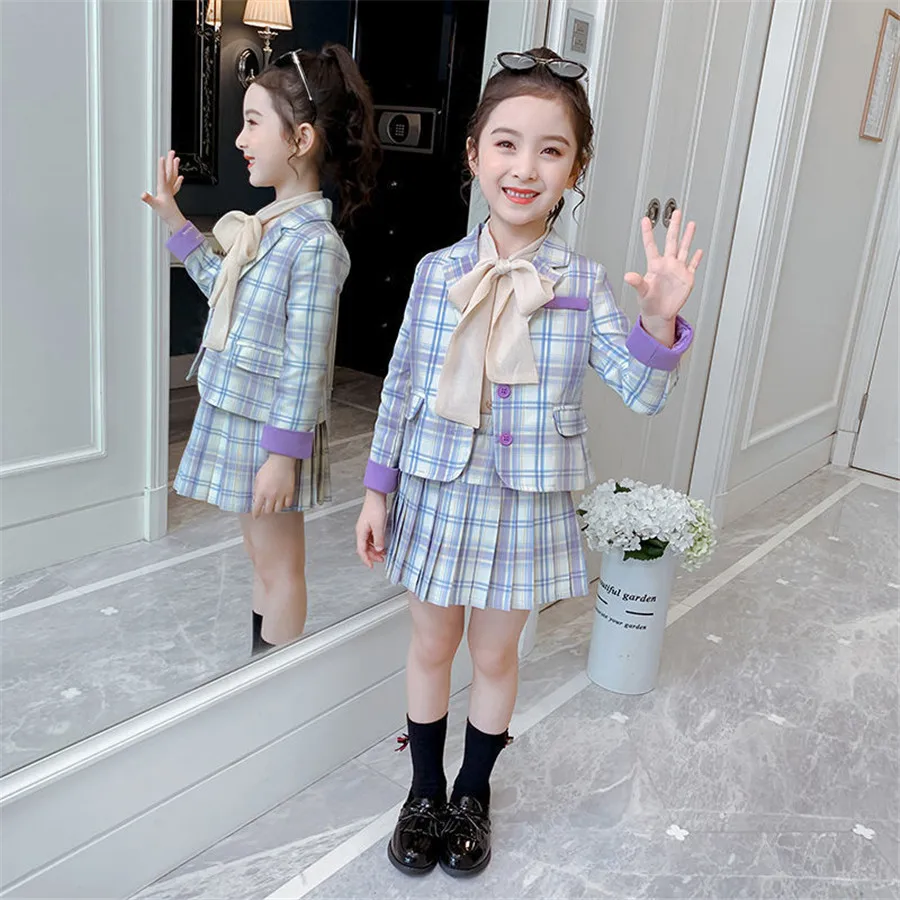 Униформа для девочек плиссированная юбка с завышенной талией в клетку | Детская
