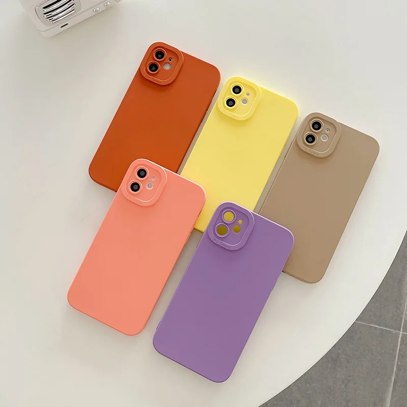 

Candy Colors Camera Protected Phone Case For iPhone 13 12 Pro Max 11 Pro Max 7 8 Plus XR X XS Max Liquid Silicone Back Cover