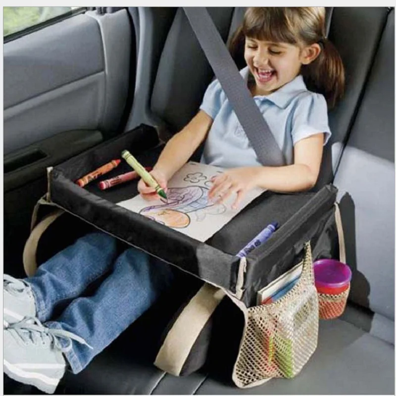 Baby Car Tray Plates Portable Folding Dining Drink Table Waterproof Kids Seat Organizer Tray Children Cartoon Toy Storage Fence