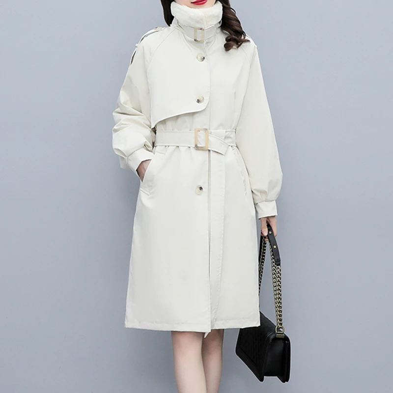 

2021 Autumn Winter Women Elegant Oversized Trench Coats Long Sleeve Loose Belted Sashes Female Solid Windbreaker